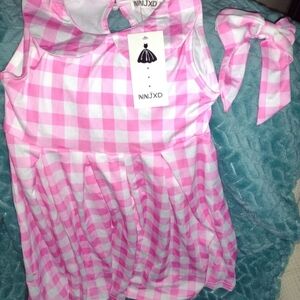 NINJXD Pink and White Checkered Dress